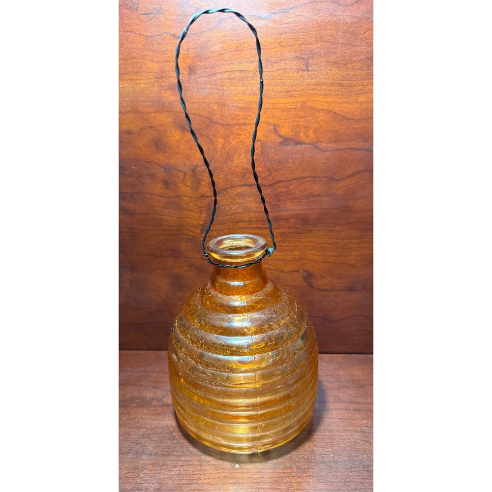 Vintage Bee Hive Shape Fly Wasp Insect Catcher Trap Orange Glass